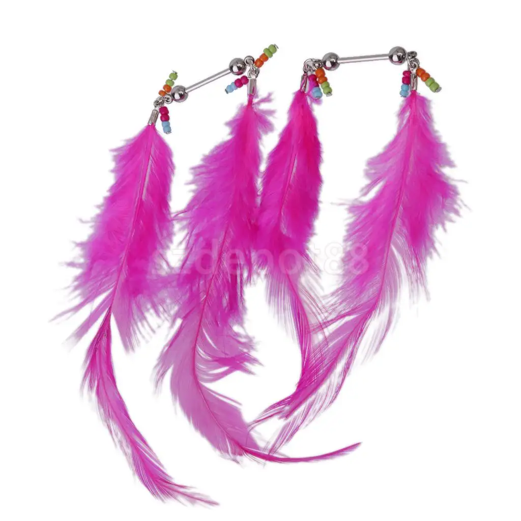 2Pcs Stainless Steel Body Piercing Jewelry Rose Red Feather Breast Nipple Shield Bar Ring | Украшения и аксессуары