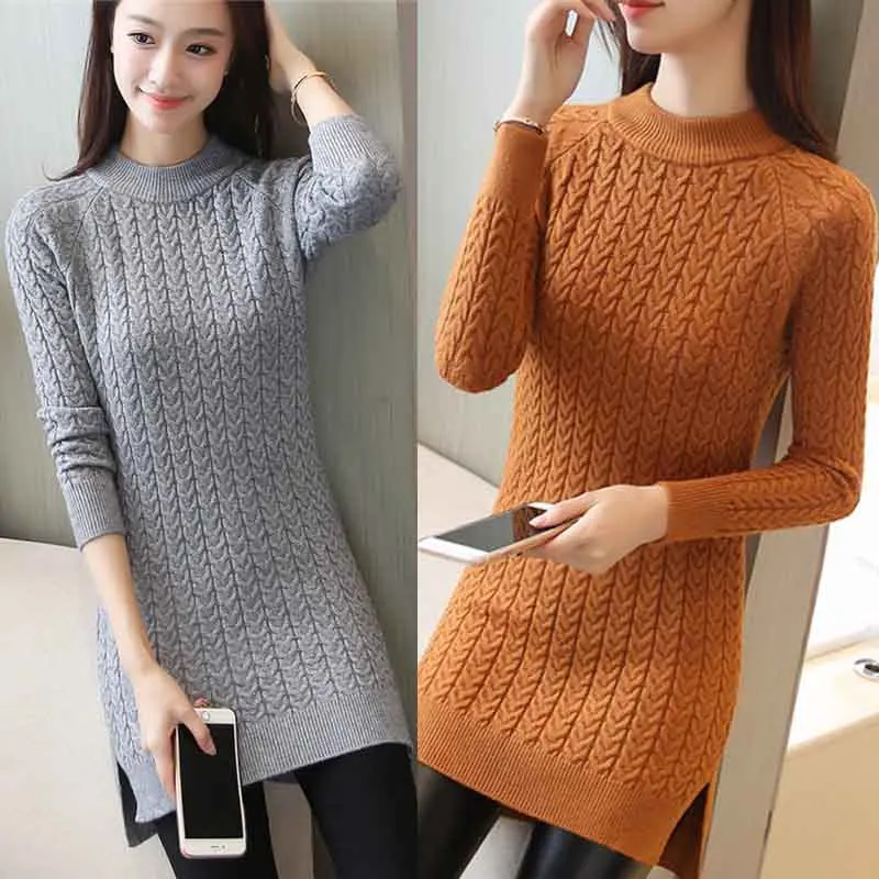 New Fashion 2018 Women Autumn Winter Embroidery Long Sweater Pullovers Casual Warm Female Knitted Sweaters Pullover Lady Sweaters