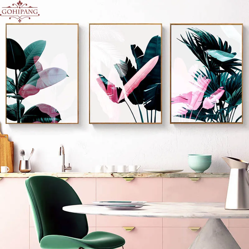 Nordic-Green-Poster-Colorful-Pink-Plant-Posters-And-Prints-Leaf-Wall-Art-Canvas-Painting-Home-Decor