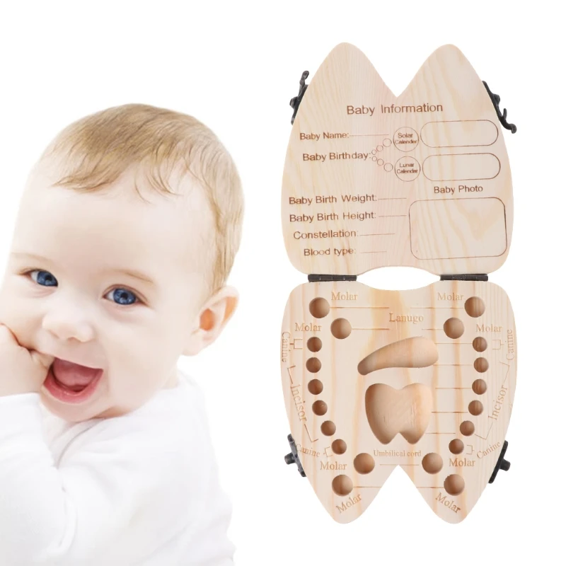 

Baby Tooth Box Wooden Milk Teeth Organizer Storage Boys Girls Save Souvenir Case