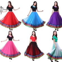 Новая женская Танцевальная большая качающаяся длинная юбка испанская коррида танцевальный костюм для фламенко бальные длинные юбки для танцев