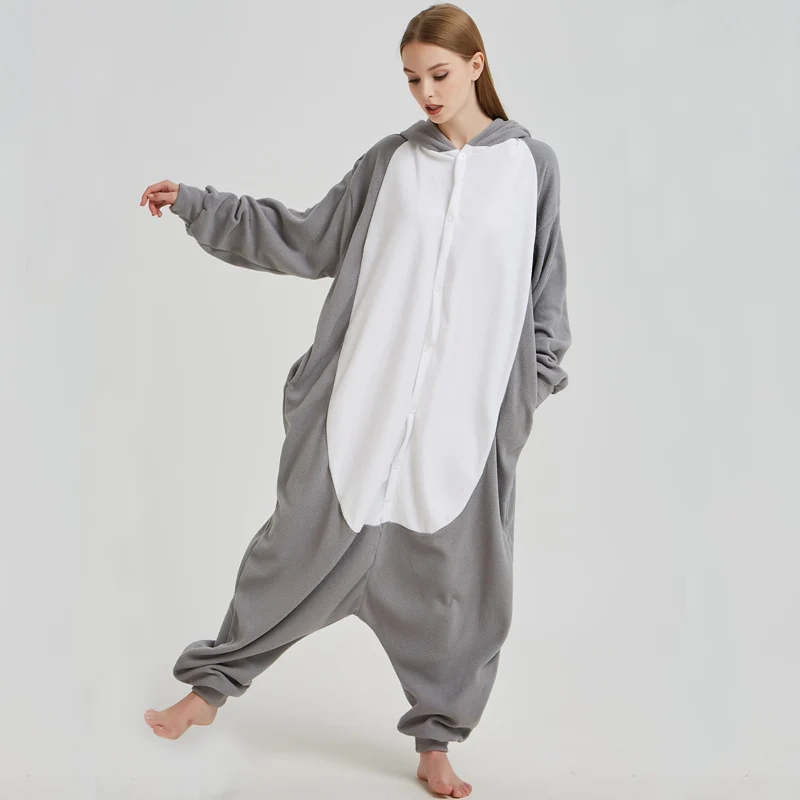 Fancy Grey Wolf Kigurumi Pajama Animal Adult Onesies For Women Pyjamas One-Piece Sleepwear Pyjamas Halloween Christmas Party (4)