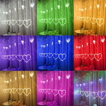 

LED Heart-shaped Hanging Curtain Lights String Net Xmas Home Party Home Decor Indoor Decor Home Garden Decoration Light #0525