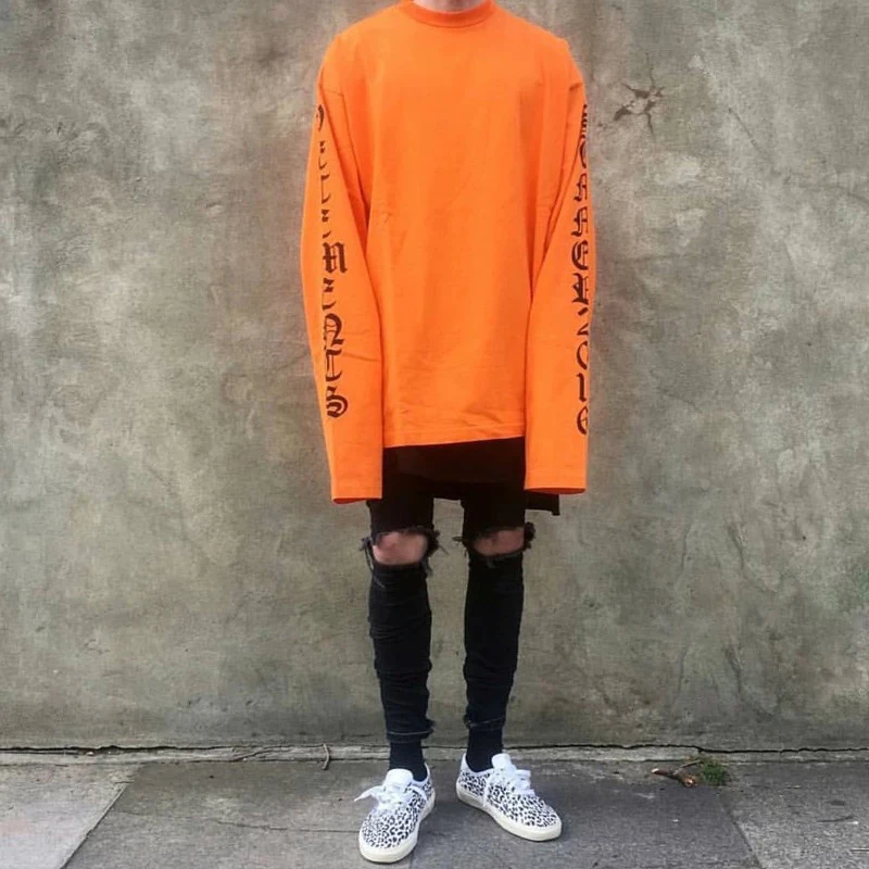Vetements большая свободная пятицветная футболка с длинными рукавами Vetements повседневная с буквенным принтом парная футболка с длинными рукавами с круглым вырезом
