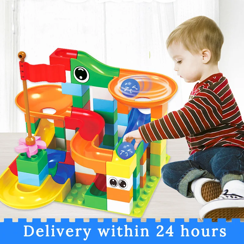 

74Pcs Blocks Marble Race Run Maze Balls Track Building Blocks Big Size Educational Bricks Compatible with Legoed Duploed
