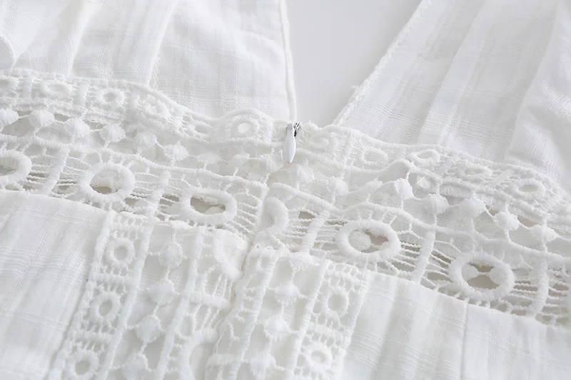 Женское летнее богемное пляжное платье в стиле бохо Кружевное белое платье с вышивкой глубокий v-образный вырез открытая спина сексуальное мини-платье праздничный сарафан с рюшами
