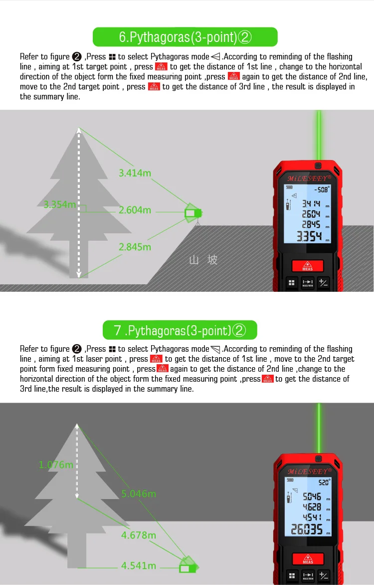 Mileseey S2/S8G Green Laser Rangefinder Digital Laser Distance Meter Laser Tape Measure Diastimeter Tool