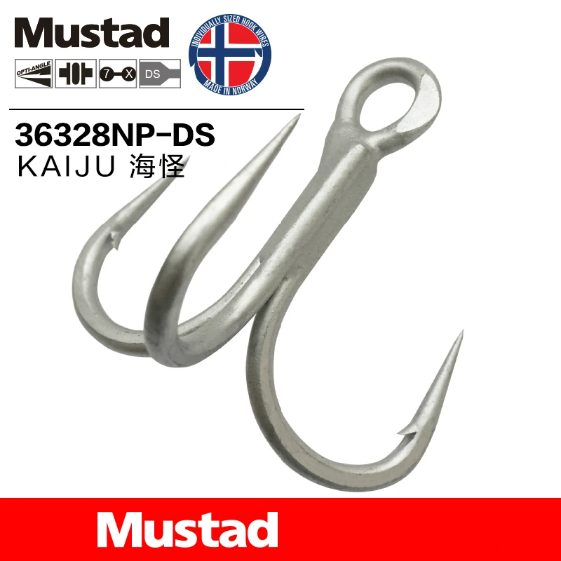 Mustad рыболовный крючок из высокоуглеродистой стали, крючок с колючей рукояткой, 7X, крепкий, 3 якоря, тройные Крючки, 3/0-7/0, океанские рыболовные аксессуары