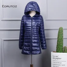 EORUTCIZ, зимний ультра длинный пуховик, светильник, для женщин, плюс размер, 7XL, теплая куртка с капюшоном, винтажная, черная, осенняя, утиный пух, пальто, LM144