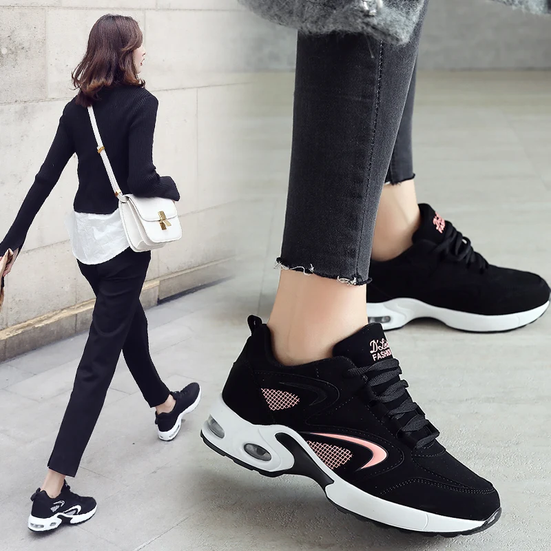 

FANPAO Summer Sneakers Outdoor Comfortable Zoom Air Cushion 5.5cm High Heel Increase Sole Athletic Running Shoes for Women WKA29