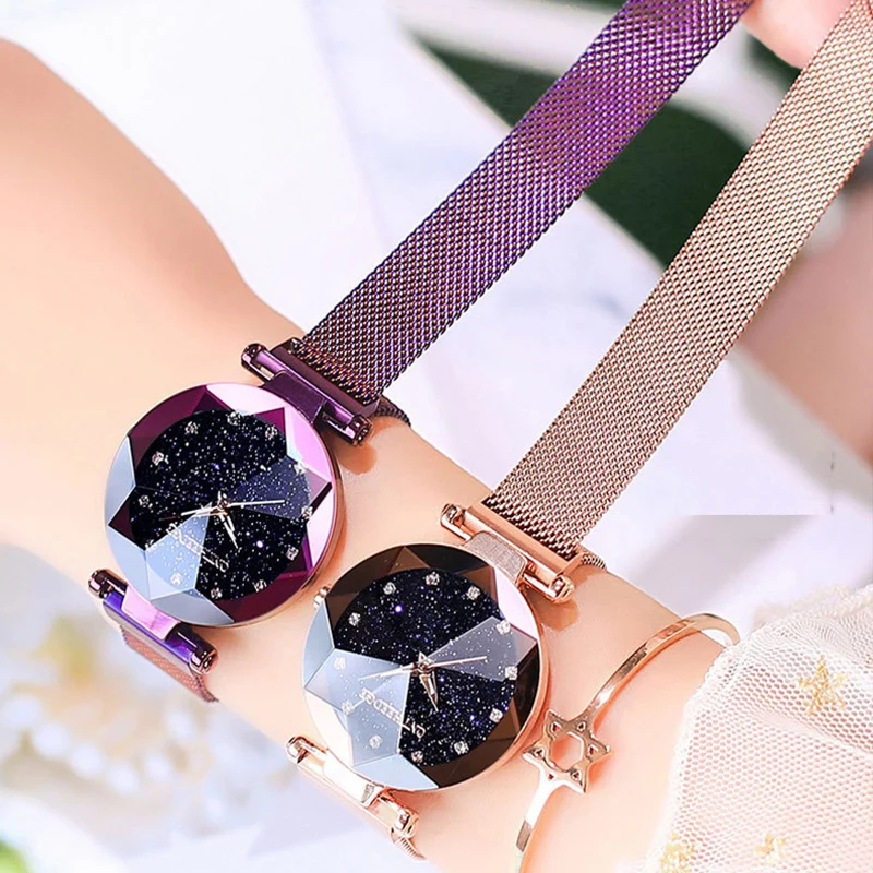 

Montre Femme Fashion Rose Gold Ladies Wristwatches Women Starry Sky Magnet Watches Luxury Waterproof Clock Gift Relogio Feminino