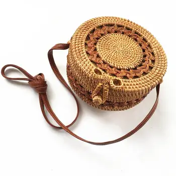 

Handmade rattan women's shoulder bag double openwork straw beach bag bow ins rattan bag chic bohemian style 2019 new listing