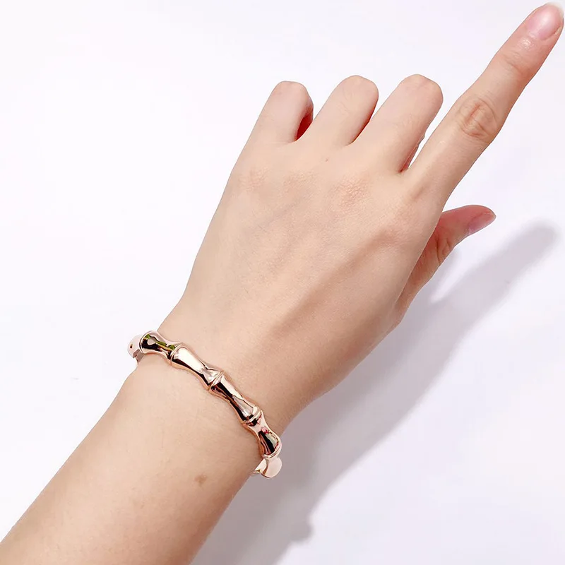 

Titanium Steel Women Cuff Bangle Fashion Brand Bamboo Joint Design Simple Women Cuff Bangle Bracelet Jewelry Drop Shipping
