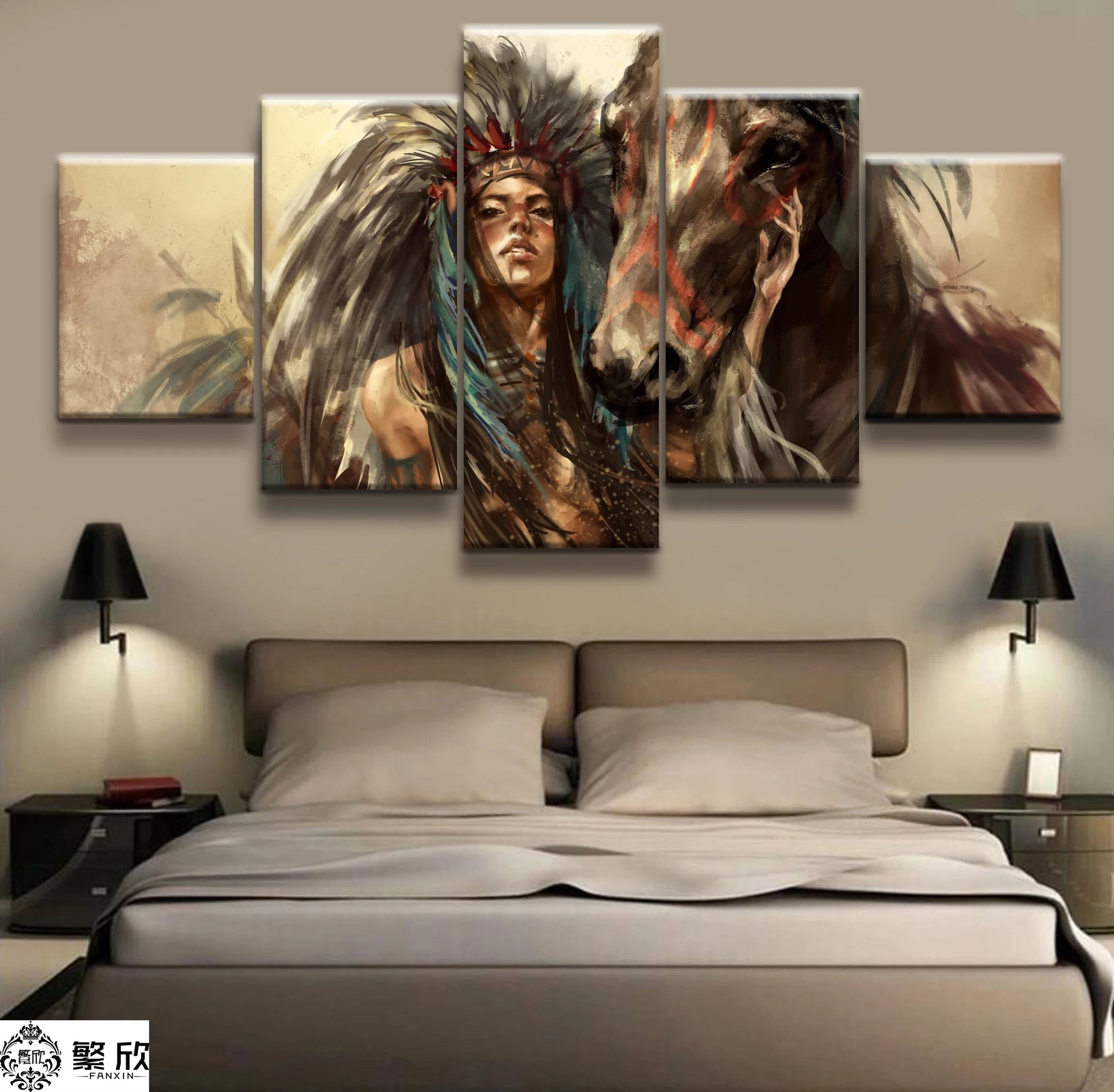 

Hot Sales Without Frame 5 Panels Picture Field Primitive Indian Canvas Print Painting Artwork Wall Art Canvas Painting Wholesale