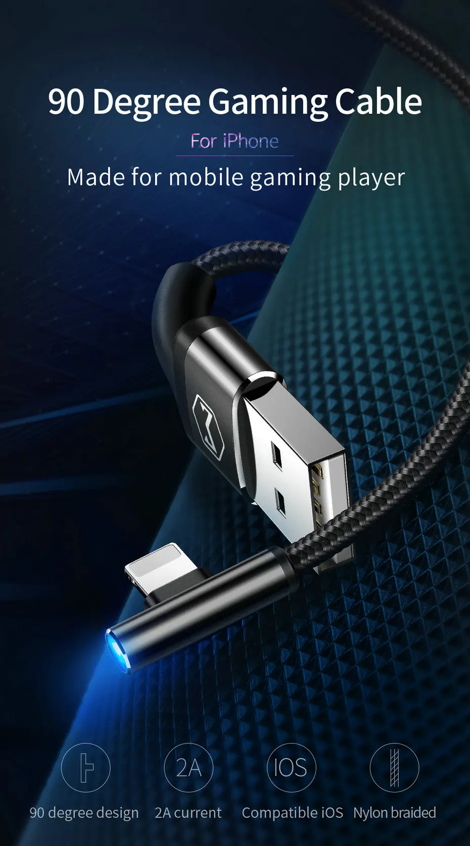 Mcdodo 90 Degree USB Cable For iPhone X Xs Max XR Fast Charging Data Cable For iPad iPhone 8 7 6s Plus 5s with LED Light (1)
