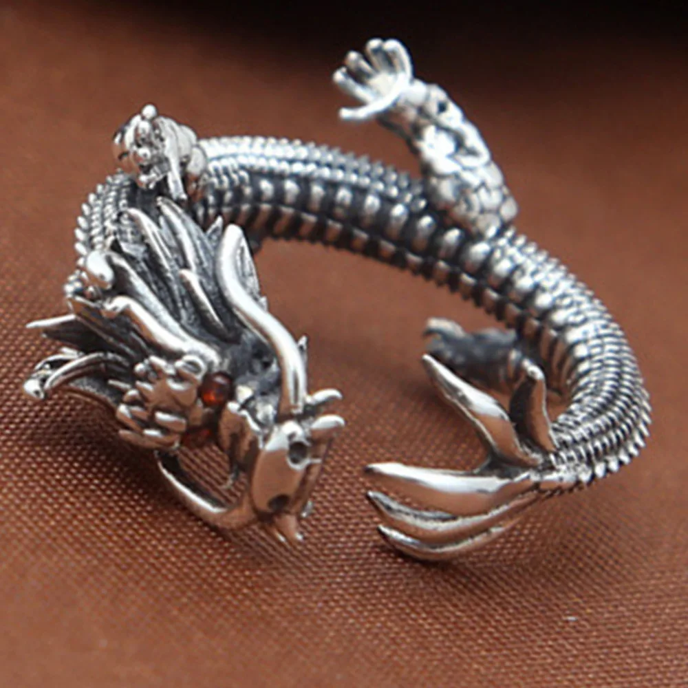 

925 Sterling Silver Dragon Ring Jewelry Retro Thai Silver Tyrants Dragon Personality Creative New Trend Opening Rings