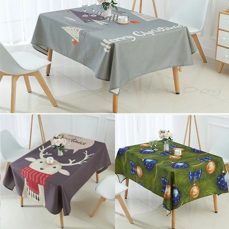 

New Year Christmas Tablecloth Xmas Table Decor Waterproof Printed Tablecloth Polyester Kitchen Dining Table Cover Party Decor