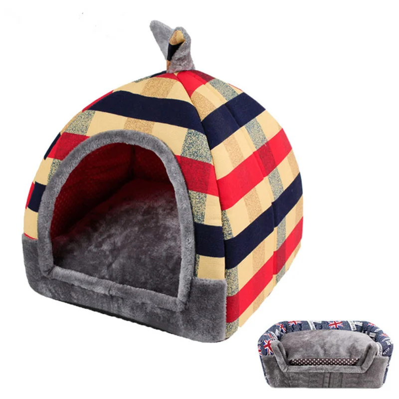 Best Super Flag Stripe Pattern Pet Dog House Cotton Fleece Puppy Warm Winter Bed Foldable Pet Cat Sofas Beds for Small Large Dog