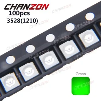 100pcs SMD 3528 1210 Chip LED Diode Green Light 20mA 3V Surface Mount SMT Technology Light-Emitting Diode Lamp LED Beads for PCB