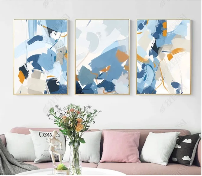 Скандинавский синий абстрактный акварельный плакат, печать на холсте, модульные настенные картины для гостиной, настенный Декор для дома, без рамки