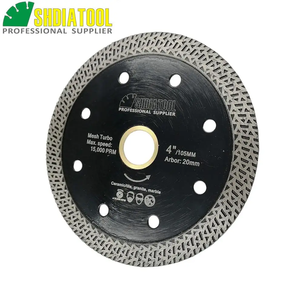 SHDIATOOL 2pcs Diameter 4"/105mm Hot-pressed Sintered Diamond Cutting Disc Mesh Turbo Blade Rim Segment Saw Blade Diamond Wheel