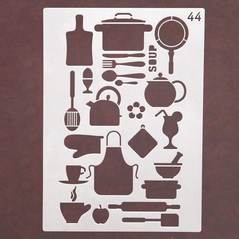 

Cup Cooking Utensils Stencils For Painting Scrapbooking Stamp Cake Decorating Tool Embossing Paper Cards Album DIY Decoration