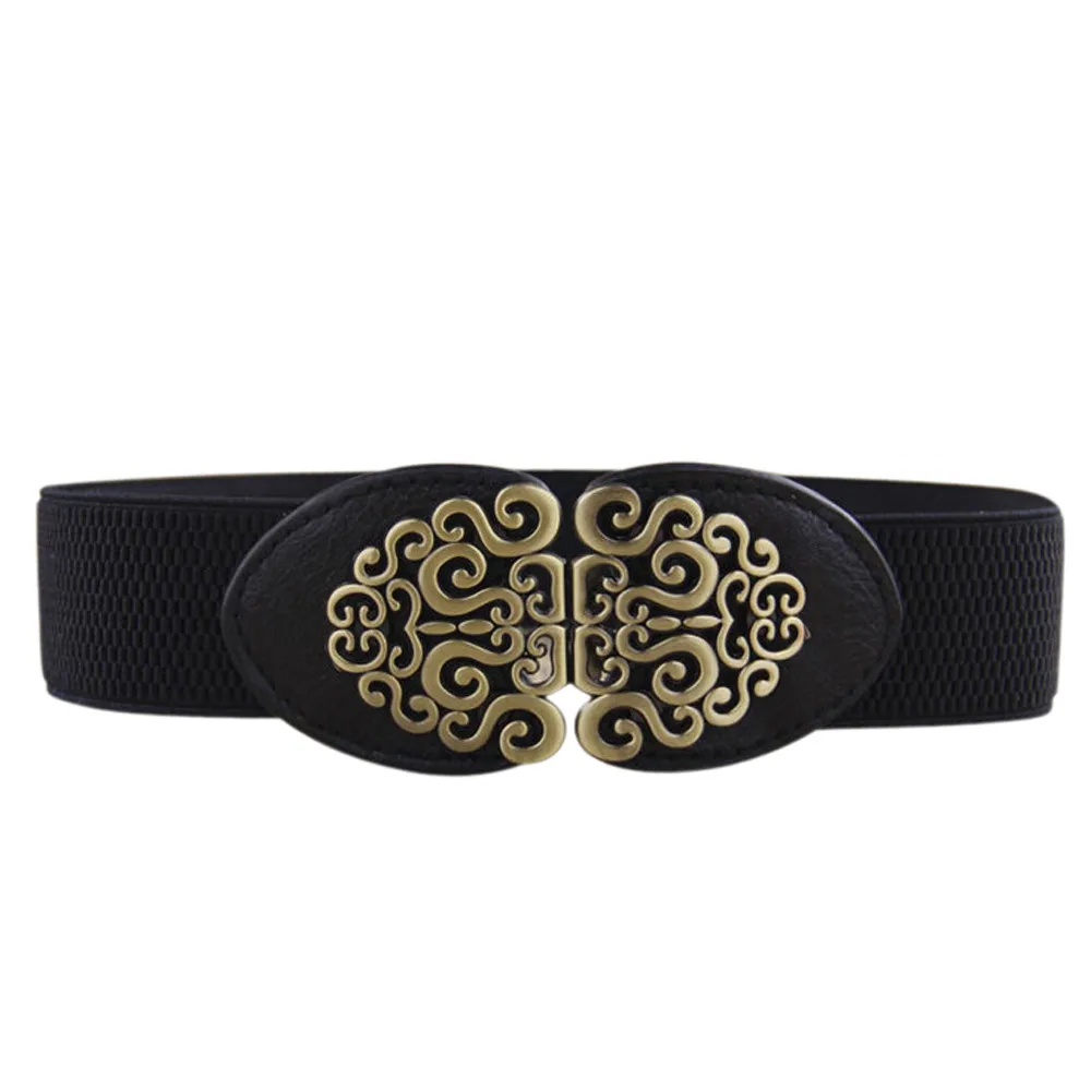 

Retro belt palace carved wide belt solid color leather multicolor belt Alloy Flower Straps For Women Y619