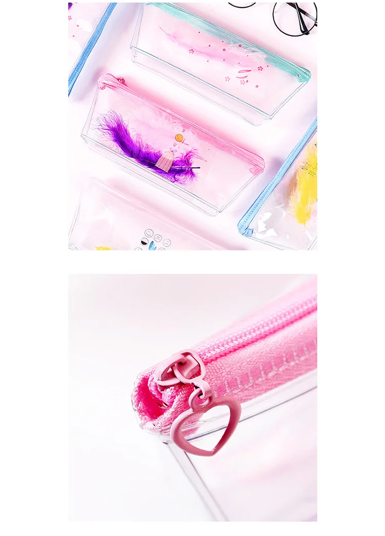 Креативная прозрачная сумка для карандашей с милым мультяшным принтом, простая Декоративная Сумка Для Карандашей Из ПВХ на молнии, корейские канцелярские принадлежности