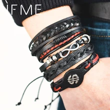 IF ME модные несколько слоев кожаные браслеты для мужчин доллар Веревка Цепи талисманы кожаный браслет с бусинами для мужчин ювелирные изделия ручной работы