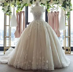 Новые Элегантные длинные свадебное платье 2018 Милая шеи без рукавов бальное платье с аппликацией Тюль Свадебные платья Vestidos