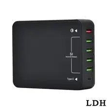 LDH 6 портов 25 Вт Qualcomm Быстрая зарядка QC3.0 Тип C дорожное настенное быстрое зарядное устройство док-станция домашнее дорожное зарядное устройство