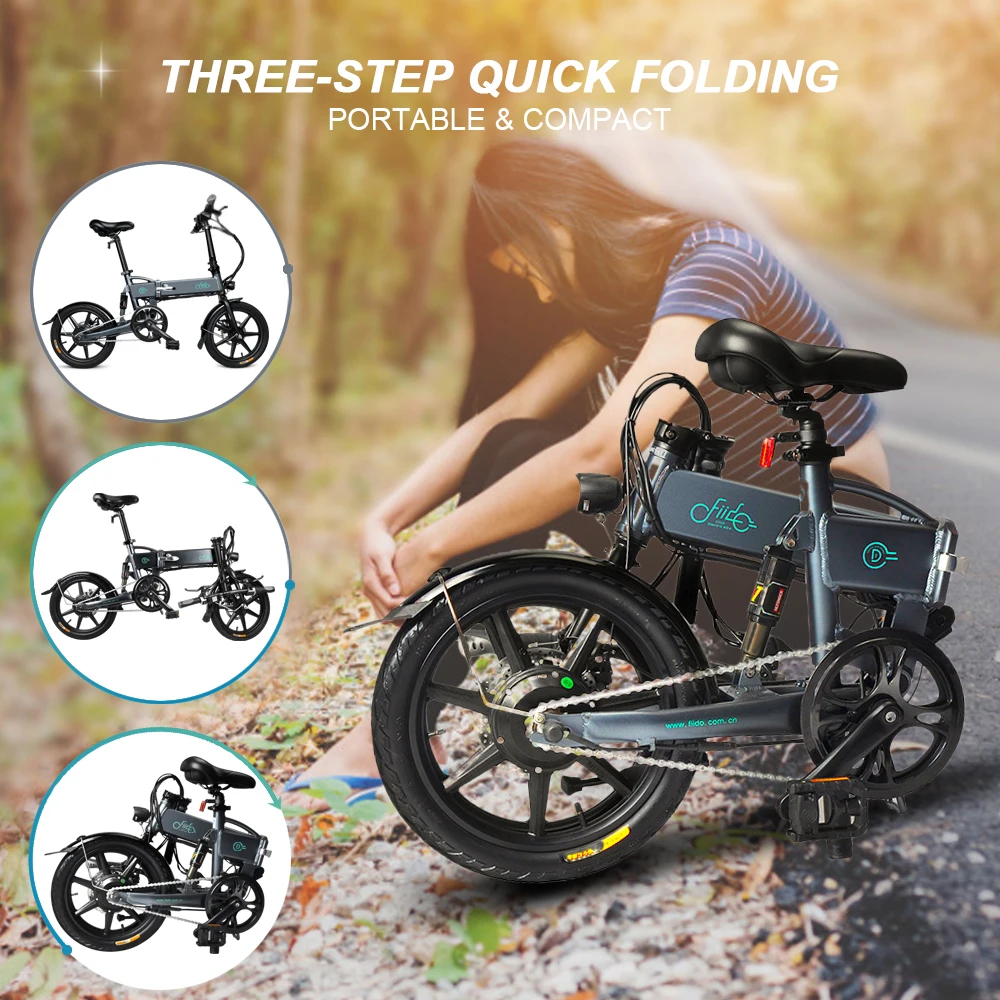 Clearance FIIDO 16 Inch Folding Electric Bicycle Variable Speed Power Assist Eletric Bicycle Moped E-Bike 250W Brushless Motor 36V 7.8AH 20