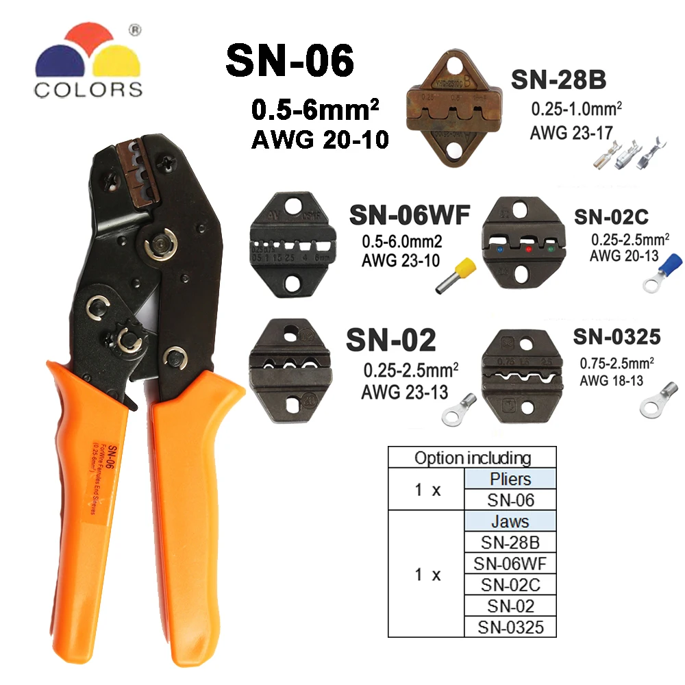 Обжимные Клещи Инструменты SN-48B для TAB 2,8 4,8 6,3/C3 XH2.54 3,96 штекером с использованием трубки insuated терминалы Электрический зажим мультиинструмент 28B комплект - Цвет: SN-06 5Jaws