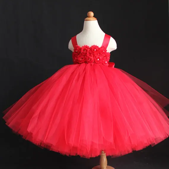 

2016 Red Flower Girl Dress Princess Holiday Dress For girls Big Virgin Wedding Dress Tutu Wedding Birthday Reunions