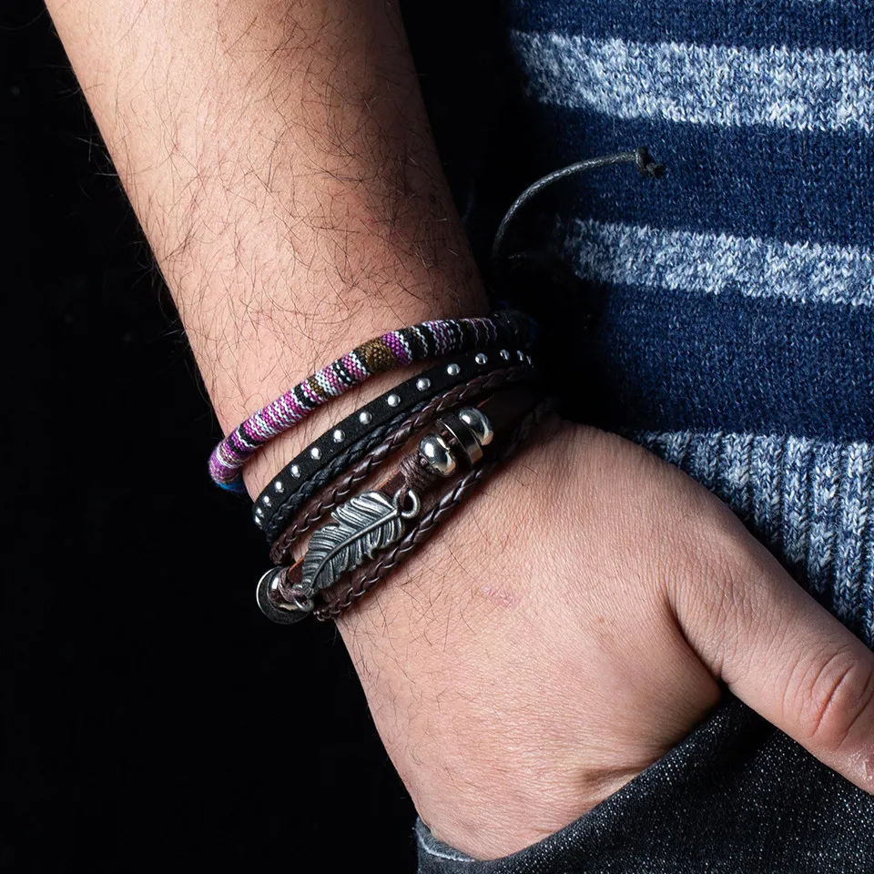 12 Style Metal Leather Bracelets Men Jewelry Vintage Classic Retro Plant Charm Bracelet Bangles Homme Male Jewellry 20.5CM - Image 2