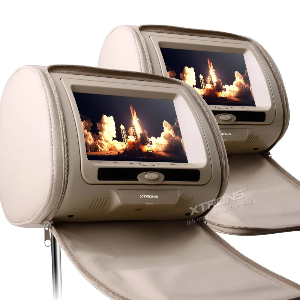 Perfect 2x7" Beige Color (Black & Grey Optional) Headrest Car DVD Car Headrest Monitor with DVD Buit-in IR& FM Transmitter 2
