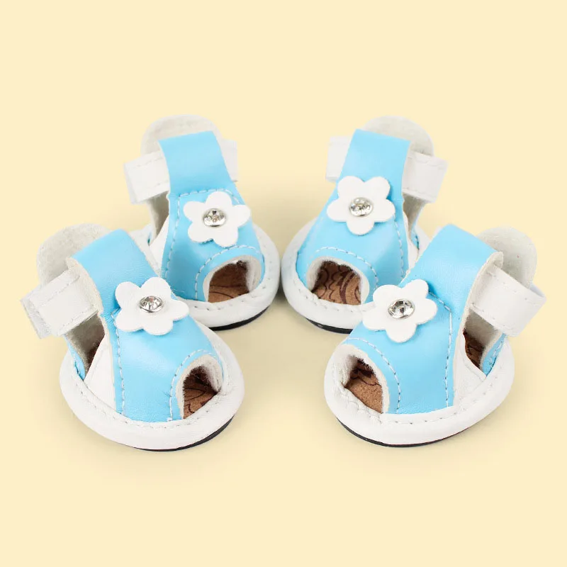 SYDZSW Petshop Dog Shoes Pet Candy Color PU Leather Boots Protective for Small Dogs Chihuahua One Diamond Sandal Dog Products4