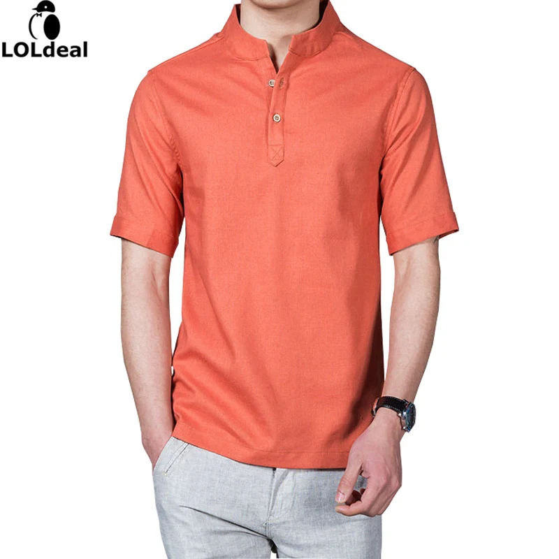 

Loldeal 2018 Hot Fashion Linen Shirts Men Summer Men Shirt Short Sleeve Casual Slim Fit Mens Shirts (Asian Size)