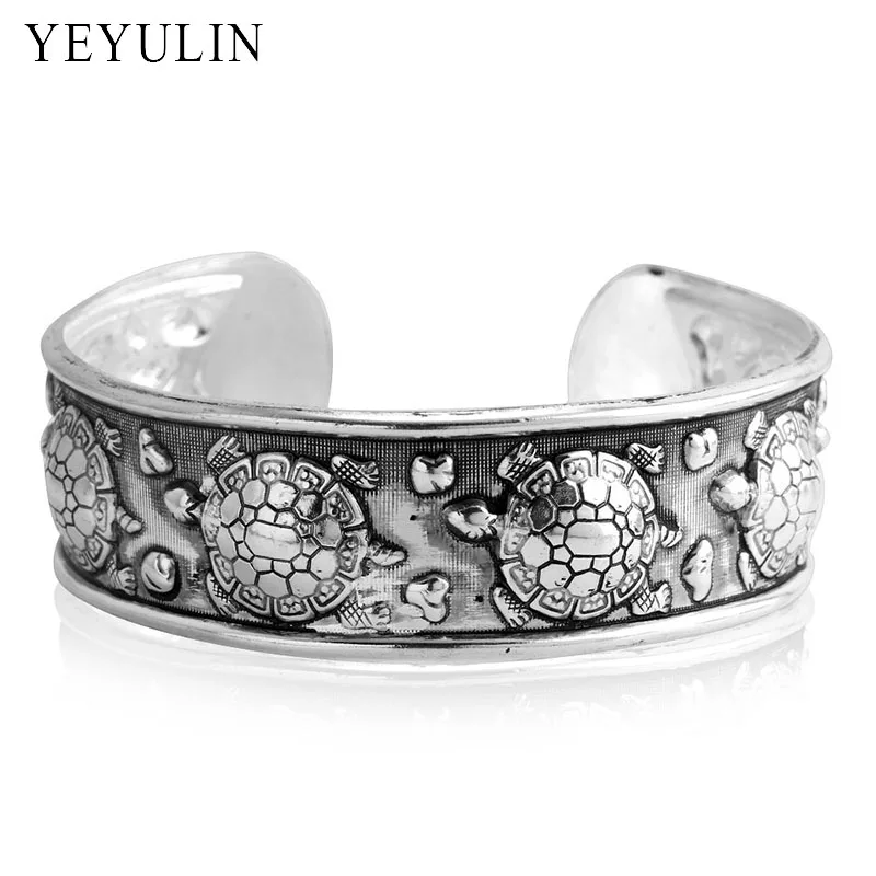 

Trendy Zinc Alloy Tibetan Silver Vintage Craving Tortoise Cuff Bangles For Women Girl Office Lady Retro Animal Turtle Bracelets