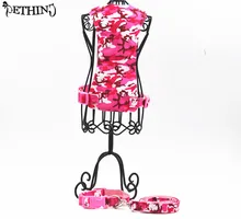 Fashion pink camouflage pattern dog harness and leash and collar nylon soft pet dog harness matching collar leash adjustable S L