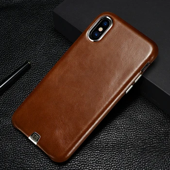 

Luxury Original ICARER Genuine Leather Case For Apple iPhone X Thin Metal Volume Button Back Cover For iPhone X Vintage Case Bag