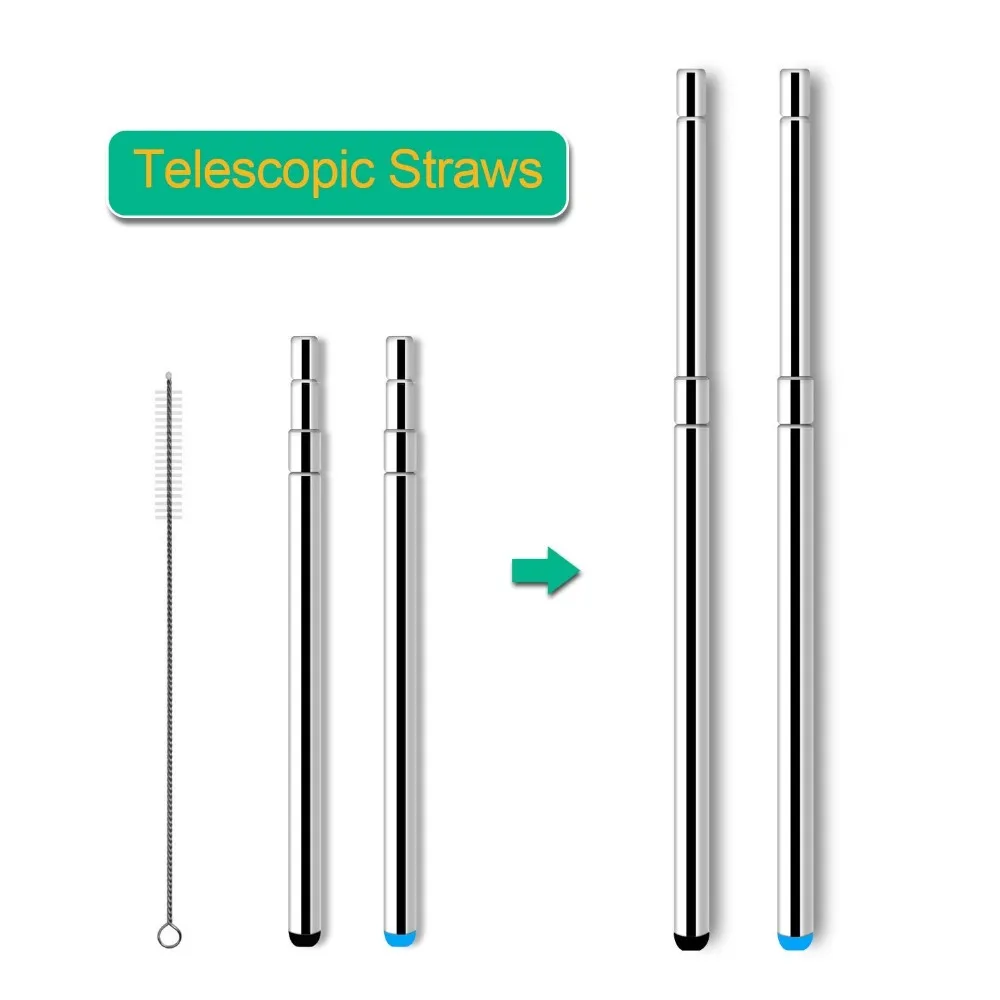 

Reusable Stainless Steel Stras, Two-Section Telescopic Straw with Cleaning Brushes and Carry Case for 20oz Tumblers Cups (2 Pac)