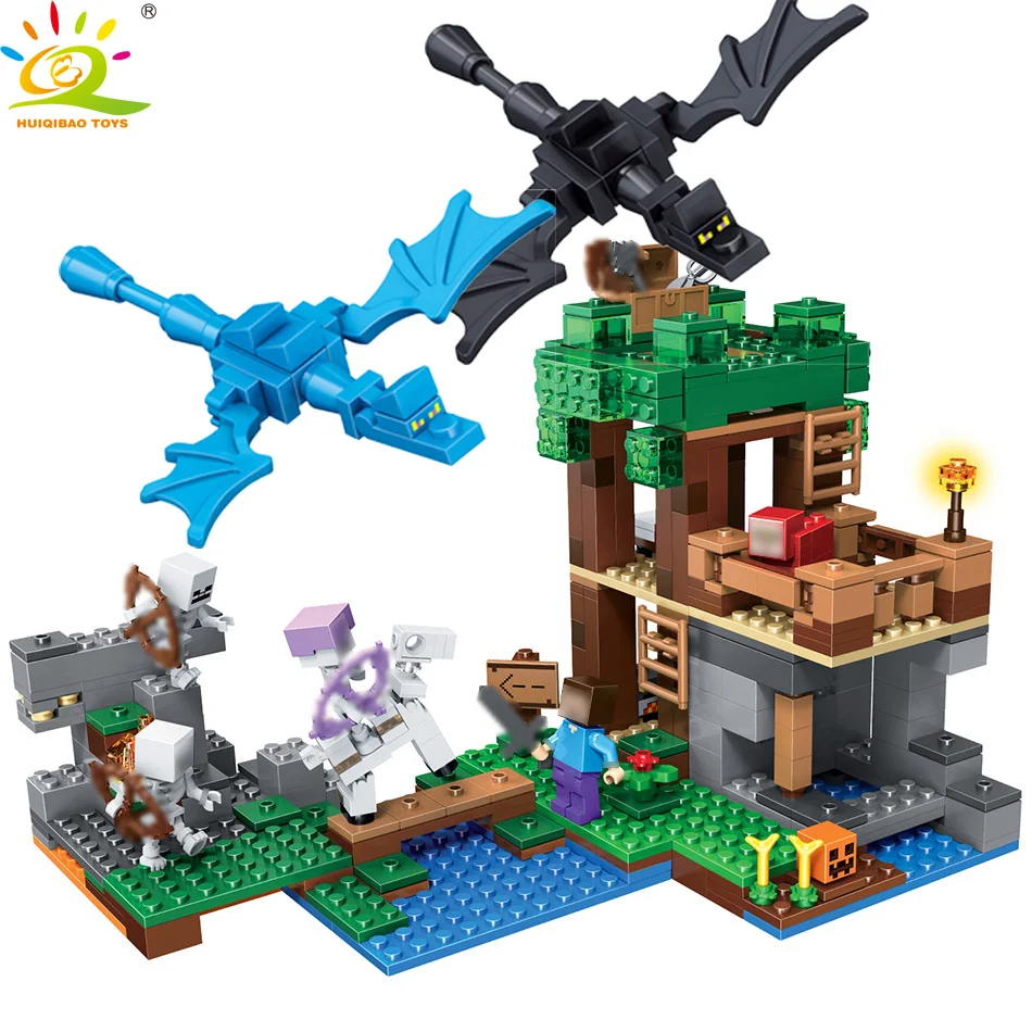 

HUIQIBAO TOYS 462pcs Minecrafted village Town Building Blocks For children Compatible Legoed City dragon skeleton figures Bricks