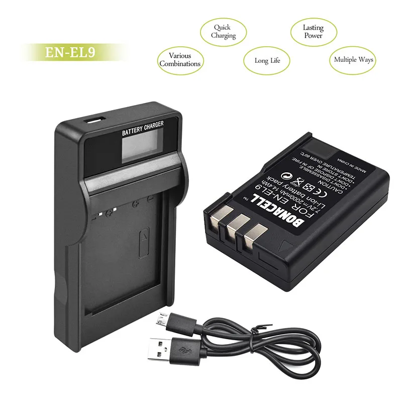 Bonacell EN EL9 2000mAh литий ионный аккумулятор для камеры + ЖК зарядное устройство