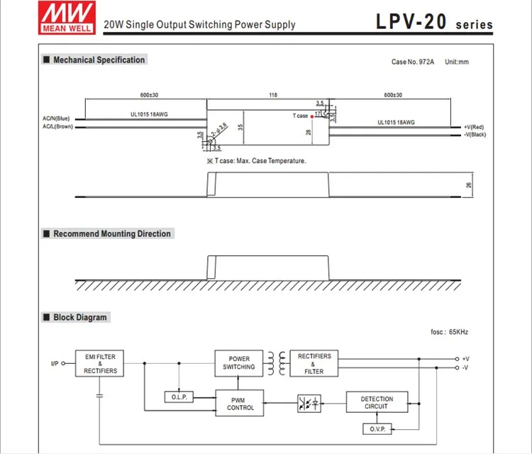 100-240Vac к 12VDC, 20 Вт, 12V1. 67A IP67 источника питания, UL, LP светодио дный свет, светодио дный вывески водонепроницаемый водитель, LPV-20-12