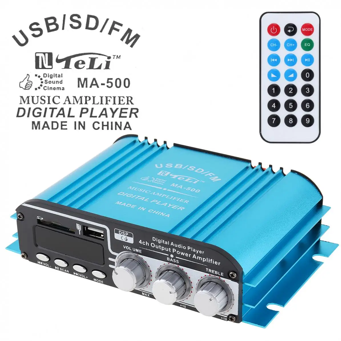 

4CH Car Audio Power Amplifiers FM Radio Player Support SD / USB / DVD / MP3 with Remote Controller for Car Motorcycle Home