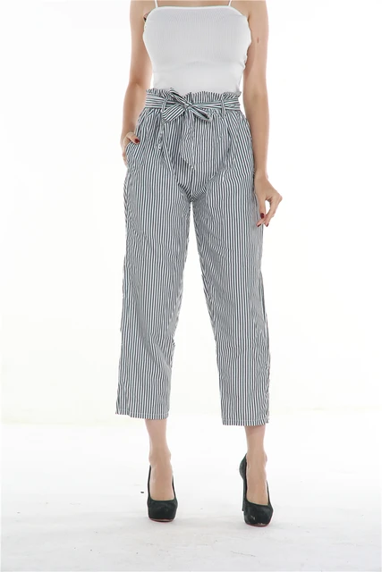 2018 nowe paski OL szyfon wysokiej talii harem Spodnie damskie stringyselvedge styl casual Spodnie damskie spodnie -