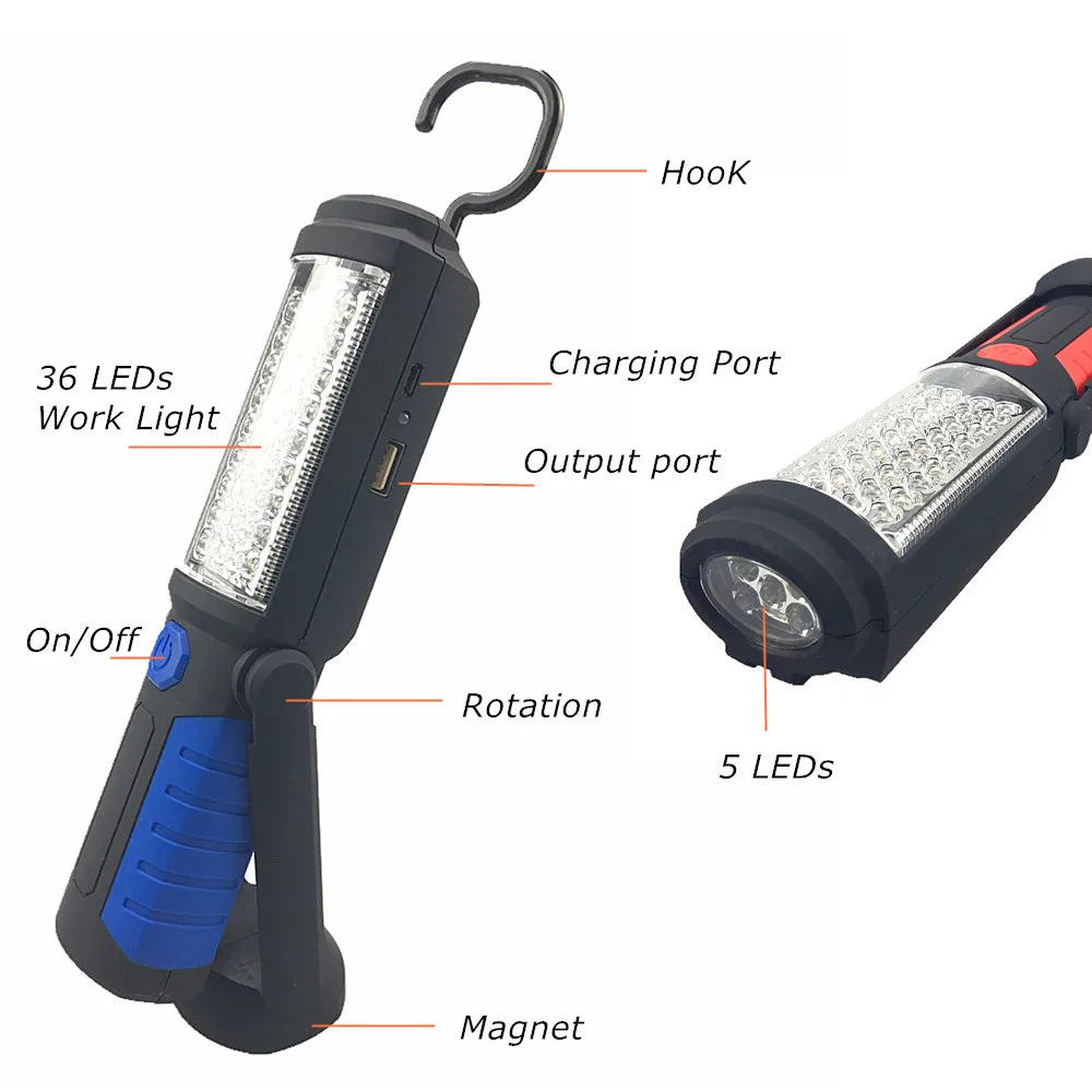 Перезаряжаемый USB светодиодный светильник-вспышка, рабочий светильник, 41 светодиодный s магнитный фонарь, подставка, поворотный крючок для кемпинга, мастерской, ремонта автомобиля