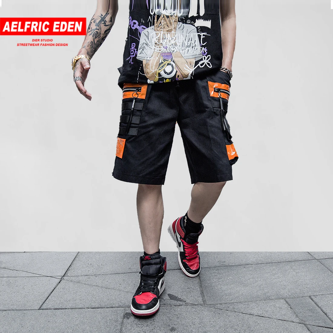 Aelfric Eden Цветные Лоскутные молнии мужские шорты летние Harajuku повседневные хип хоп мужские до колен бегуны Карго короткие