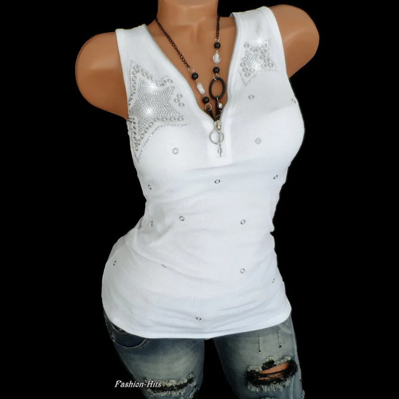 Good Stretch 5 Stars Beading Tee Cotton T-Shirt Women Summer T Shirts Sexy Zipper V Neck Sleeveless Top Black Plus Size 5XL Vest Good Stretch 5 Stars Beading Tee Cotton T-Shirt Women Summer T Shirts Sexy Zipper V Neck Sleeveless Top Black Plus Size 5XL Vest